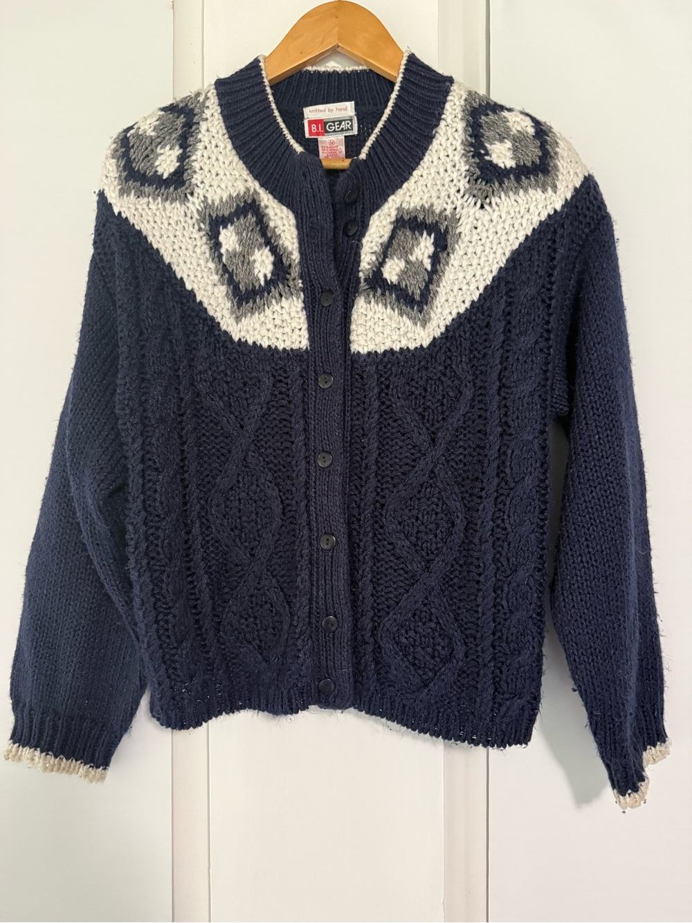 vintage B.I. Gear knit cardigan Fair Isle/Nordic style  sz M
